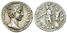 Commodus AR Denarius 

Marcus Aurelius (161-180 AD) for Commodus Caesar . AR Denarius (17-18 mm, 3.29 g). Roma, 175/176 AD.
Obv. COMMODO CAES AVG F...
