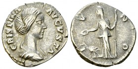 Crispina AR Denarius, Iuno reverse 

Commodus (177-192 AD) for Crispina . AR Denarius (17-18 mm, 2.76 g), Rome.
Obv. CRISPINA AVGVSTA, Draped bust ...