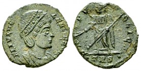 Helena AE Nummus, 337-340 AD, Trier 

 Helena . AE Nummus (14-16 mm, 1.67 g), Trier, 337-340 AD.
Obv. FL IVL HELENAE AVG, Pearl-diademed and draped...