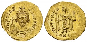 Phocas AV Solidus 

 Phocas (602-610 AD). AV Solidus (20-21 mm, 4.32 g), Constantinople, officina Θ.
Obv. d N FOCAS PERP AVG, Cuirassed bust facing...