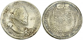Ferdinand II, AR Taler 1621 

RDR. Ferdinand II. (1619-1637). AR Taler 1621 (42 mm, 24.34 g), Hall.
Dav. 3125; Hahn 76.

Gereinigt. Sehr schön.