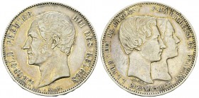 Leopold I, AR 5 Francs 1853 

Belgique, Royaume. Léopold Ier (1831-1865). AR 5 Francs 1853 (38 mm, 24.80 g). Mariage du Duc de Brabant.
 Dupriez 54...