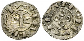 Comté de Melgueil, AR Denier 

France, Languedoc. Comté de Melgueil . AR Denier (19-20 mm, 1.05 g), XII-XIIIe siècle.
Av. RAMVNDS, Croix composée d...