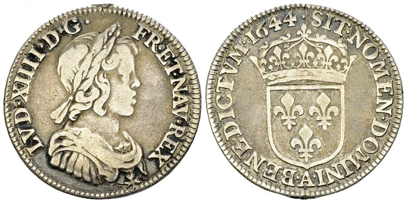 Louis XIV, AR 1/4 Ecu à la mèche courte 1644 A, Paris 

France, Royaume. Louis...