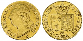 Louis XVI, Louis d'or au buste nu 1786 AA, Metz 

France, Royaume. Louis XVI (1774-1793 AD). Louis d'or au buste nu 1786 AA (24 mm, 7.56 g), Metz.
...