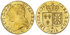 Louis XVI, Louis d'or au buste nu 1788 A, Paris 

France, Royaume. Louis XVI (1774-1793 AD). Louis d'or au buste nu 1788 A (24 mm, 7.63 g), Paris.
...