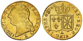 Louis XVI, Louis d'or au buste nu 1788 A, Paris 

France, Royaume. Louis XVI (1774-1793 AD). Louis d'or au buste nu 1788 A (24 mm, 7.60 g), Paris.
...