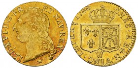 Louis XVI, Louis d'or au buste nu 1788 W, Lille 

France, Royaume. Louis XVI (1774-1793 AD). Louis d'or au buste nu 1788 W (24 mm, 7.55 g), Lille.
...