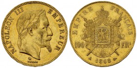 Napoléon III, AV 100 Francs 1868 A, Paris 

France, 2nd Empire. Napoléon III (1852-1870). AV 100 Francs 1868 A (35 mm, 32.22 g), Paris.
Gad. 1136; ...
