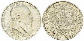Baden, AR 2 Mark 1902 

Deutschland, Baden. Friedrich I. von Baden (1856-1907). AR 2 Mark 1902 (28 mm, 11.17 g), auf das Regierungsjubiläum. 
AKS 1...
