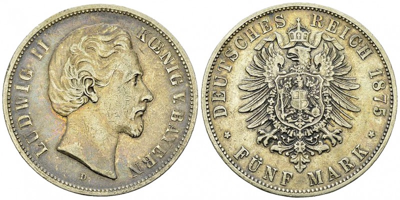 Bayern, AR 5 Mark 1875 D 

Deutschland, Bayern. Ludwig II. (1864-1886). AR 5 M...