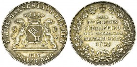 Bremen, AR Vereinstaler 1863 

Deutschland, Bremen, Freie Hansestadt. AR Vereinstaler 1863 (33 mm, 17.52 g), auf das 50-jährige Jubiläum der Befreiu...
