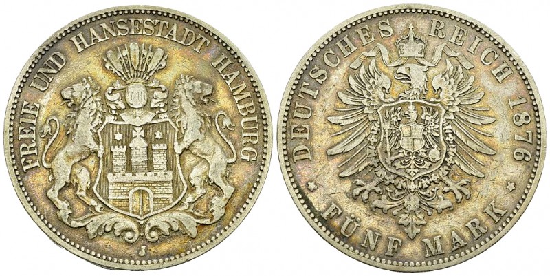 Hamburg, AR 5 Mark 1876 J 

Deutschland, Freie und Hansestadt Hamburg . AR 5 M...
