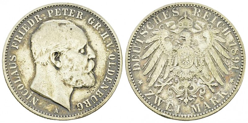 Oldenburg, AR 2 Mark 1891 A 

Deutschland, Oldenburg. Peter (II.) von Oldenbru...