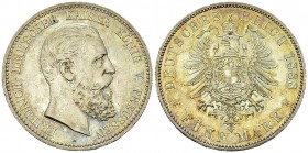 Preussen, AR 5 Mark 1888 A 

Deutschland, Preussen . Friedrich. AR 5 Mark 1888 A (27.73 g).
AKS 121.

Hübsche Patina. Vorzüglich.