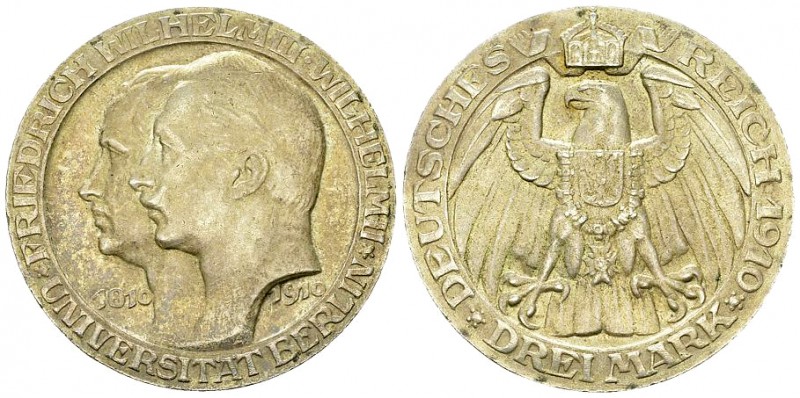 Preussen, AR 3 Mark 1910 A, Universität Berlin 

Deutschland, Preussen . AR 3 ...