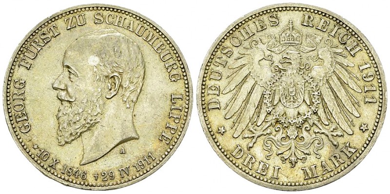 Schaumburg-Lippe, AR 3 Mark 1911 A 

Deutschland, Schaumburg-Lippe. Fürst Geor...
