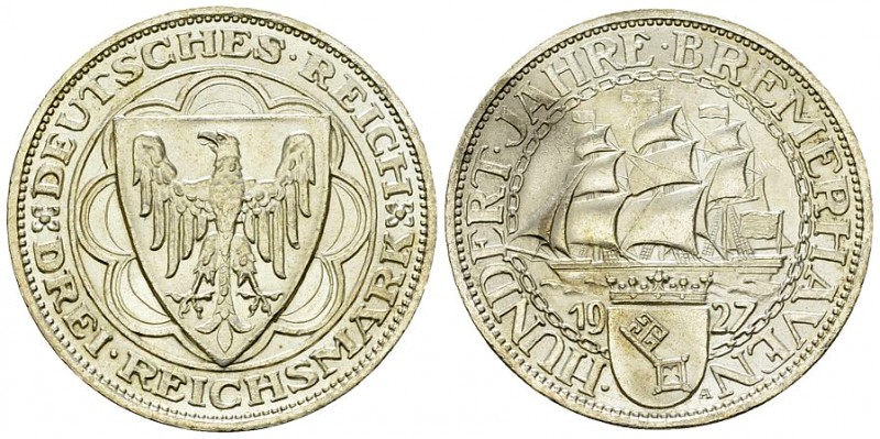 Weimarer Republik, AR 3 Reichsmark 1927 A, Bremerhaven 

Deutschland, Weimarer...