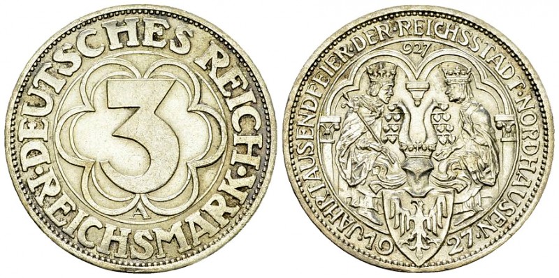 Weimarer Republik, AR 3 Reichsmark 1927 A, Nordhausen 

Deutschland, Weimarer ...