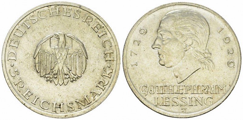 Weimarer Republik, AR 5 Reichsmark 1929 J, Lessing 

Deutschland, Weimarer Rep...