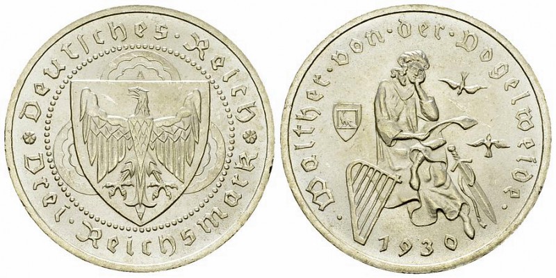 Weimarer Republik, AR 3 Reichsmark 1930 A, Vogelweide 

Deutschland, Weimarer ...