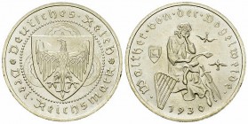 Weimarer Republik, AR 3 Reichsmark 1930 A, Vogelweide 

Deutschland, Weimarer Republik . AR 3 Reichsmark 1930 A (14.94 g). Walther von der Vogelweid...