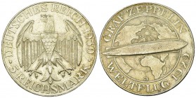 Weimarer Republik, AR 5 Reichsmark 1930 J, Zeppelin 

Deutschland, Weimarer Republik . AR 5 Reichsmark 1930 J (24.86 g). Zeppelin.
AKS 66.

Vorzü...