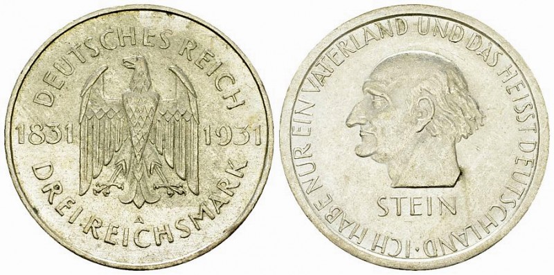 Weimarer Republik, AR 3 Reichsmark 1931 A, vom Stein 

Deutschland, Weimarer R...