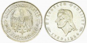 Drittes Reich, AR 2 Reichsmark 1934 F, Schiller 

Deutschland, Drittes Reich . AR 2 Reichsmark 1934 F (25 mm, 7.97 g), Schiller. AKS 94. 

Vorzügl...