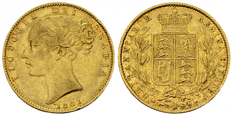 Victoria AV Sovereign 1861, E over rotated or faulty E 

Great Britain. Victor...