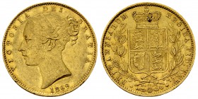 Victoria AV Sovereign 1869, die number 63 

Great Britain. Victoria (1837-1901). AV Sovereign 1869 (7.97 g), shield type. Die number 63.
Marsh 5; S...