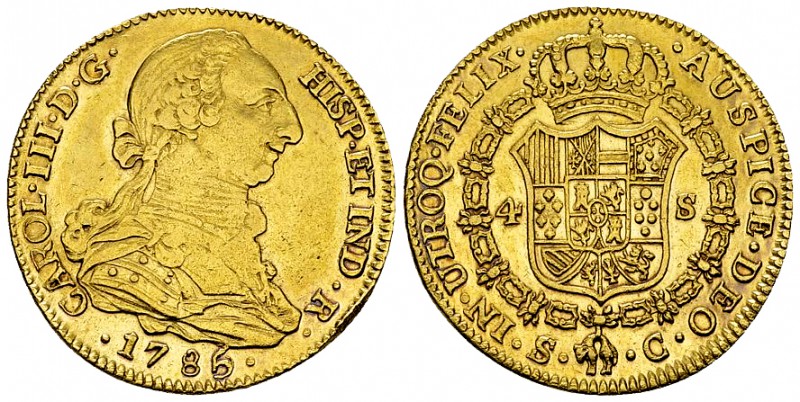 Carlos III AV 4 Escudos 1785, Sevilla 

Spain. Carlos III (1759-1788). AV 4 Es...