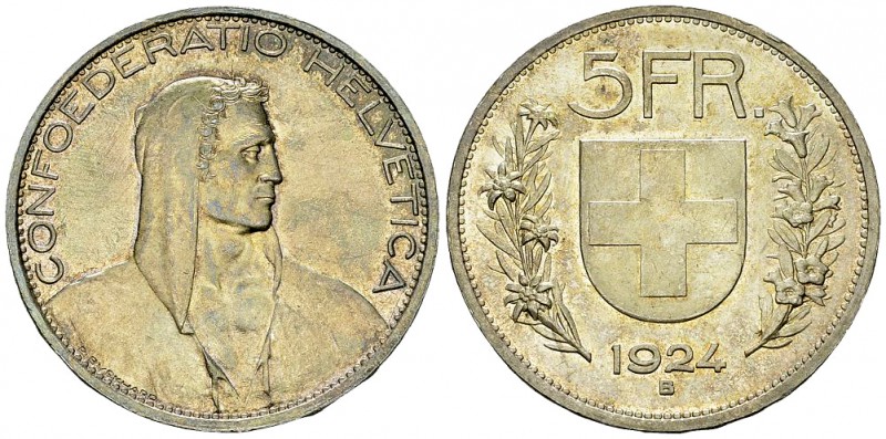 Schweiz, AR 5 Franken 1924 B 

 Schweiz, Eidgenossenschaft. AR 5 Franken 1924 ...
