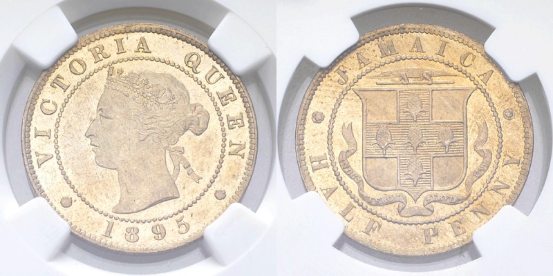 Jamaica CU-NI Half Penny 1895, MS63 

 Jamaica . Victoria. CU-NI Half Penny 18...