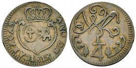 Venezuela 1/4 de Real 1818, Caracas 

Venezuela. Ferdinando VII . AE 1/4 de Real 1818 (22 mm, 2.27 g), Caracas.
KM 2.

Good very fine.