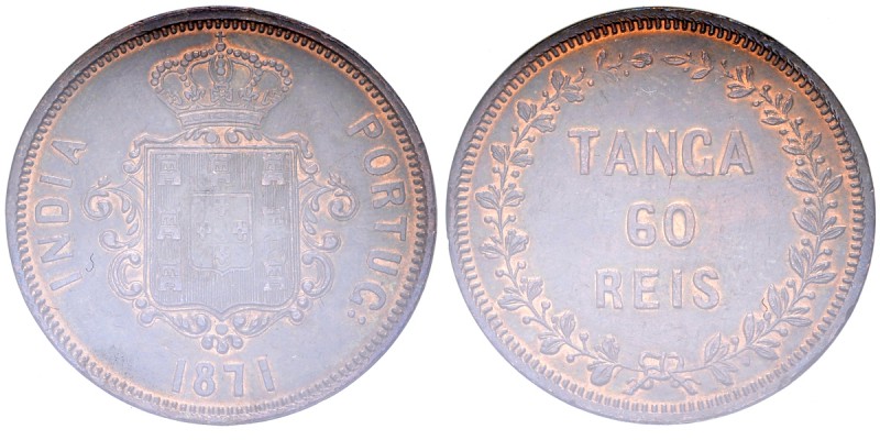 Portuguese India CU Tanga 1871, AU58 BN 

 Portuguese India. Luiz I (1861-1889...