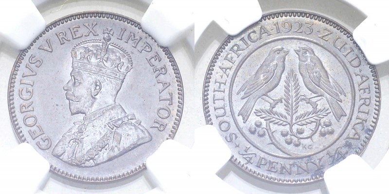 South Africa CU 1/4 Penny 1923, NGC PF63 BN 

South Africa. George V. CU 1/4 P...