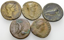 Lot of 5 Roman Imperial AE Sestertii 

Lot of 5 (five) Roman Imperial AE Sestertii: Traian, Hadiran (2), Divus Antononius Pius, and Diva Faustina Ma...