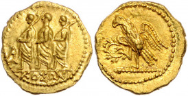 Griechen - Scythia Gold-Stater Koson, ca. 50/25 v. Chr, Olbia Römischer Magistrat (L. Iunius Brutus) schreitet zwischen zwei Liktoren nach links, davo...