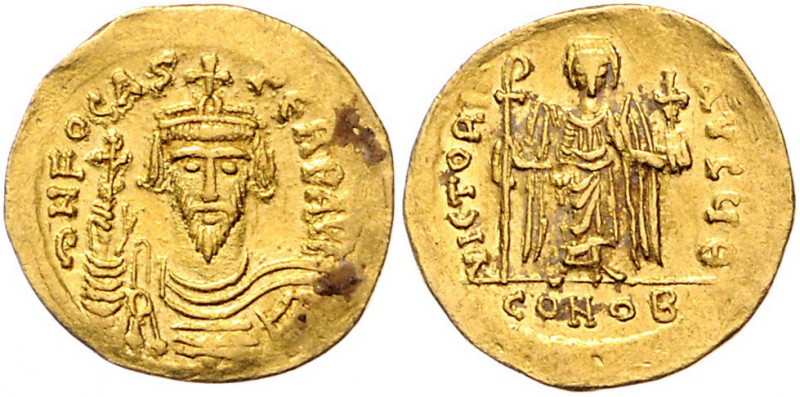 Byzanz Phocas 602-610 Solidus Konstantinopel (603-607) oN FOCAS PERP AVG Gekrönt...