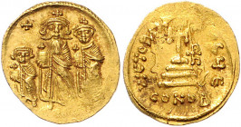 Byzanz Heraclius 610-641 Solidus Konstantinopel (632-635) Heraclius, Heraclius Constantinus je mit Kreuzkrone und Kreuzglobus und Heraclonas mit Kreuz...