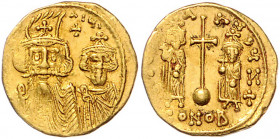 Byzanz Constans II. 641-668 Solidus Konstantinopel (659-662) DN CONS-TANI Büsten von Constans mit Kreuzfederhelm und Constantinus IV. mit Kreuzkrone, ...