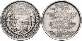 Anhalt - Bernburg - Harzgerode Wilhelm 1670-1709 Silbermedaille 1693 (v. Eichler) auf die Wiederaufnahme des Bergbaus in Harzgerode Mann 842. Müs. 1.3...