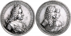 Anhalt - Köthen Leopold 1704-1728 Silbermedaille 1704 (v. Wermuth) auf den Tod seines Vaters Emanuel Lebrecht Mann 472. 
Fassungsspuren, berieben 43,...
