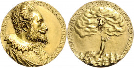 Bayern Maximilian I. 1598-1623 Goldmedaille o.J. zu 3 Dukaten (wohl 1618, von A. Abondio, unsigniert) auf seinen Bruder Albert VI. ALBE:D:G:CO:PA:RHE:...