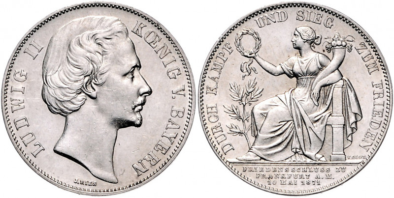 Bayern Ludwig II. 1864-1886 Vereinstaler 1871 Siegestaler auf den Friedensschlus...