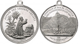 Bayern Prinzregent Luitpold 1886-1912 Zinnmedaille 1890 (v. Burghart) auf 250 Jahre Passionsspiele in Oberammergau Bartels 189/2. 
l.ber., Originalös...