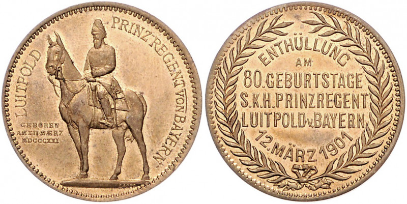 Bayern Prinzregent Luitpold 1886-1912 Goldbronzemedaille 1901 (v. Lauer) auf die...