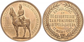 Bayern Prinzregent Luitpold 1886-1912 Goldbronzemedaille 1901 (v. Lauer) auf die Denkmalsenthüllung anlässlich seines 80. Geburtstages in Nürnberg Wit...
