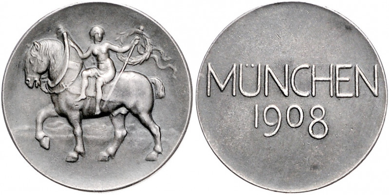 Bayern - München Lot von 2 Stücken: Silbermedaille 1908 (v. Adolf Ritter von Hil...